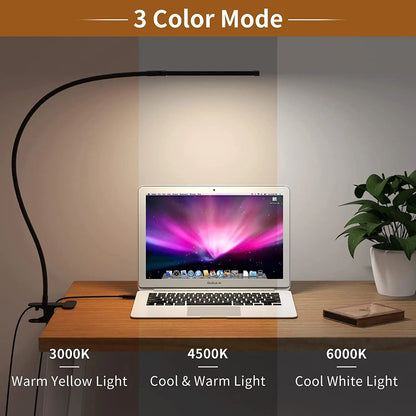 10W LED Desk Lamp with Clamp Reading Light USB