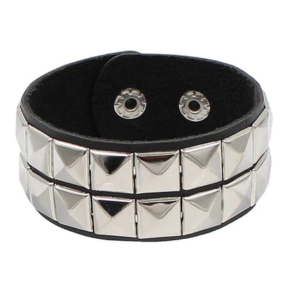 Punk Bracelet for Men Women Goth Black Leather Wristband with Metal Spike Studded Spike Rivets Cuff Bangle Adjustable