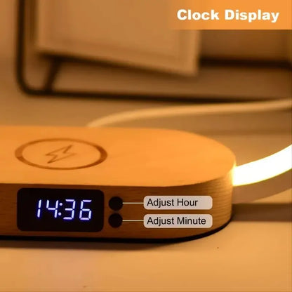 Multifunction Charger Pad Clock LED Desk Lamp Light USB for iPhone
