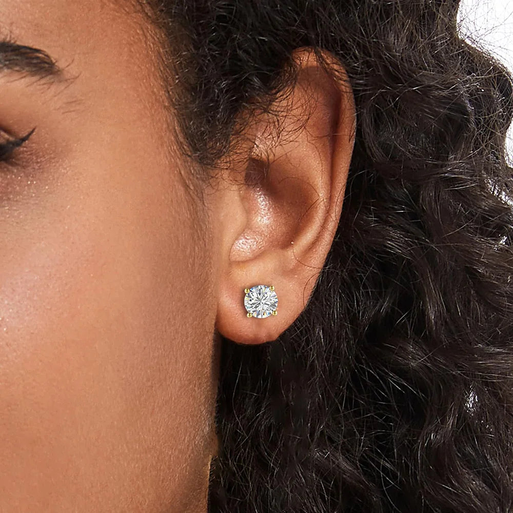 Moissanite Stud Earring Round D Color Diamond 925 Sterling Silver Gold Plated Jewelry