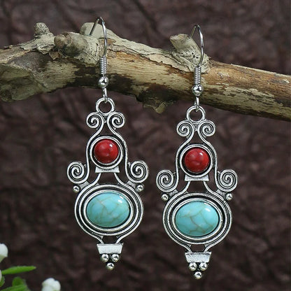 53 Styles Bohemian Vintage Tibetan Silver Geometric Drop Earrings For Women Ethnic Blue Stone Tassel Dangle Earrings Jewelry