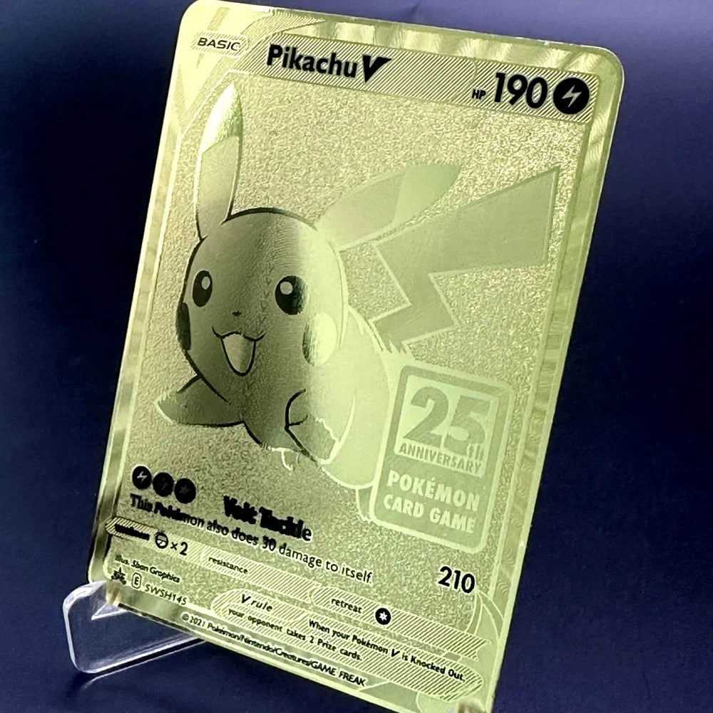 RARE Pikachu Metal PTCG CARD English Version TCG 25th ANNIVERSARY GAME Gold Edition