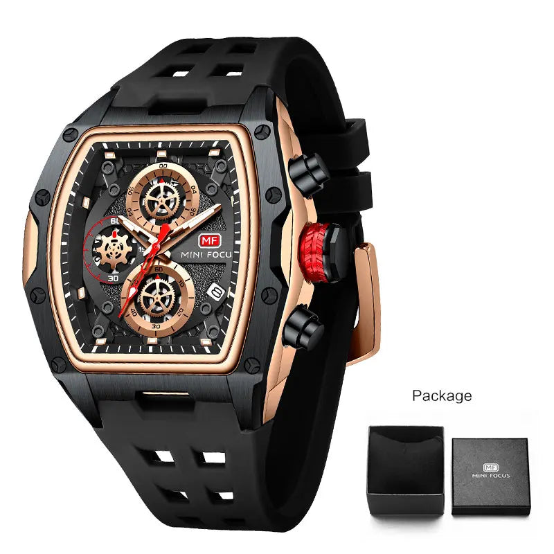Gold & Blue Quartz Watch Chronograph Wristwatch Luminous Hands