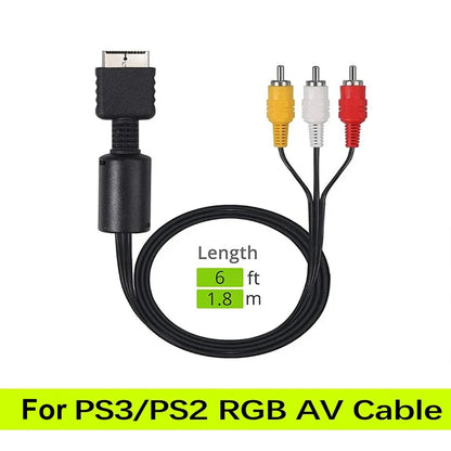 6ft/1.8m Audio Video AV Cable For PS3/PS2/PS1 TV Connection Cable