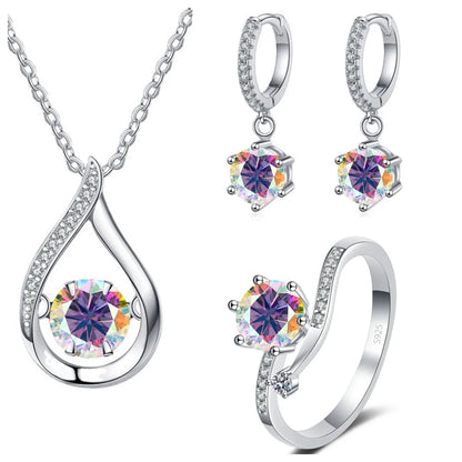 Sterling Silver Moissanite Jewelry Set Pendant Necklace Ring Gift
