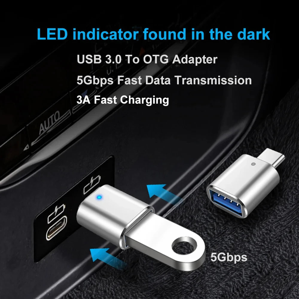 USB 3.0 To Type C Adapter LED OTG To USB C USB-A To Micro USB Type-C Female Connector For HUAWEI Samsung Xiaomi POCO Adapters