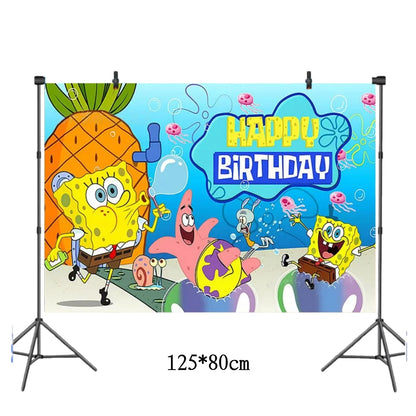 Cartoon SpongeBob Theme Birthday Party Balloon Disposable Tableware Mask Flag Candy Box Backpack Baby Shower party supplies