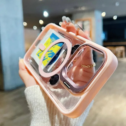Fashion For Magsafe Stand Glass Lens Protector Case For iPhone 16 15 14 13 11 12 Pro Max 16 Plus Magnetic Shockproof Back Cover