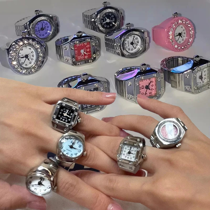 Finger Watch Mini Elastic Strap Alloy Watches Rings Jewelry Clock Retro Roman NEW