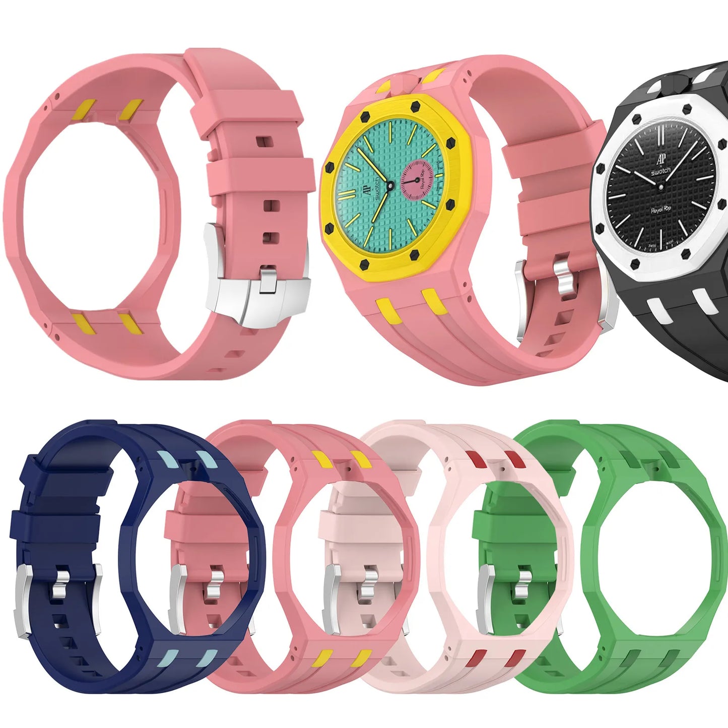 Swatch AP Mod Case with Integrated Silicone Strap Royal Oak Style Watch Upgrade NEW 2026
