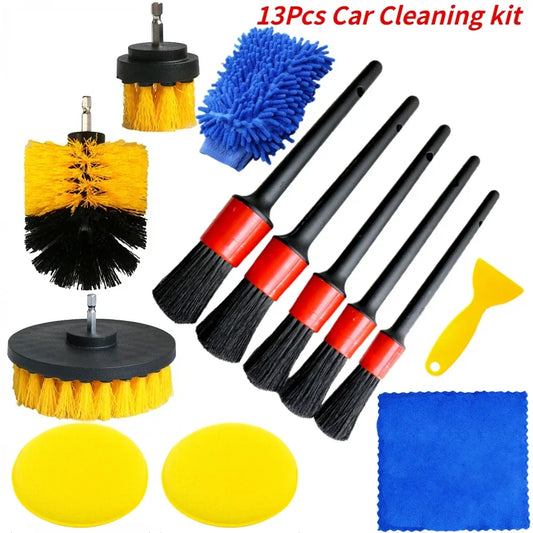 Car Cleaning Kit Scrubber Drill Detailing Brush Set Air Conditioner Vents Towel Car