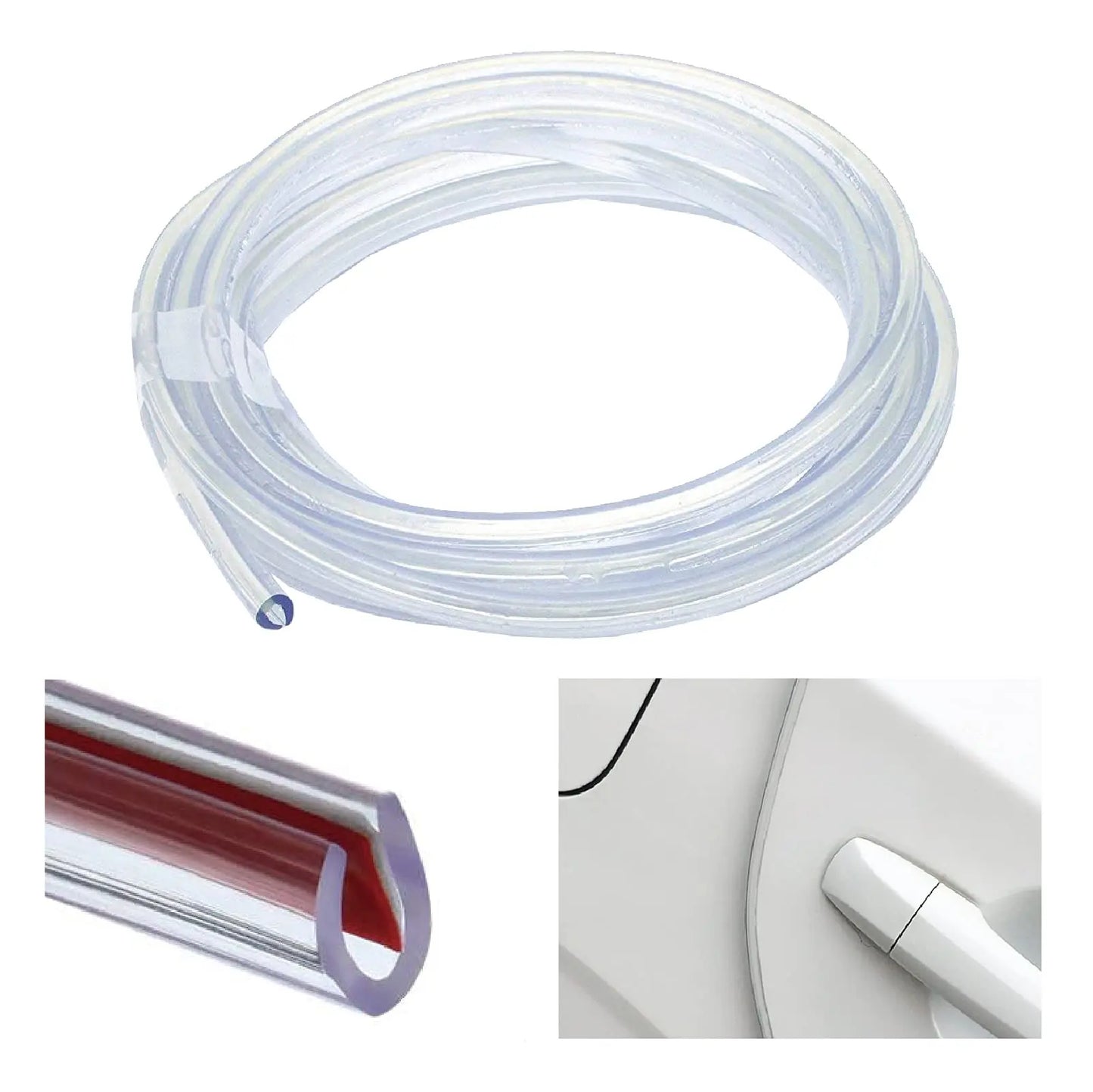 Car Door Edge Guards, 16ft Clear Chrome Universal U Shape Rubber Sealed Door Edge Protection Fit for Most Car