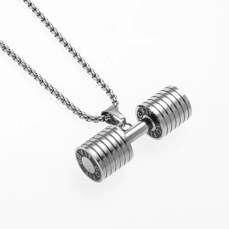 Titanium Steel Dumbbell Pendant Necklace Barbell Fitness Pendant Unisex Sports Jewelry