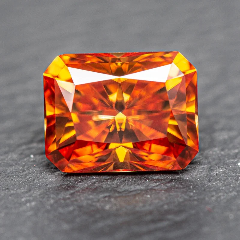 Moissanite Radiant Cut Orange Color Gemstone with GRA Certificate