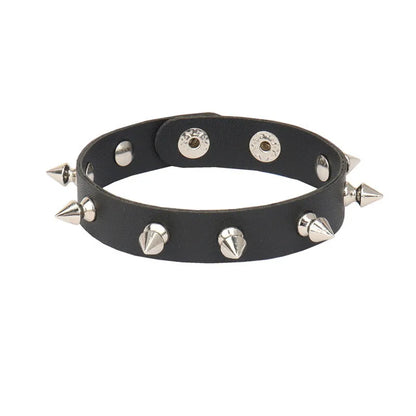 Punk Bracelet for Men Women Goth Black Leather Wristband with Metal Spike Studded Spike Rivets Cuff Bangle Adjustable