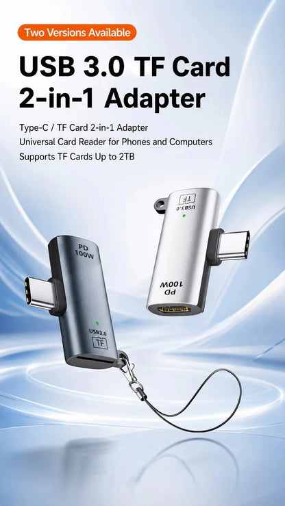 TF Card to Type-C Reader 2 Options Support 2TB & Charging 3.0 100W Fast Charging for iPhone 15/16 PC