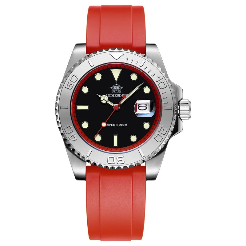 YELLOW Quartz Watch Calendar 200m Diver Silicone Men Sport Watch