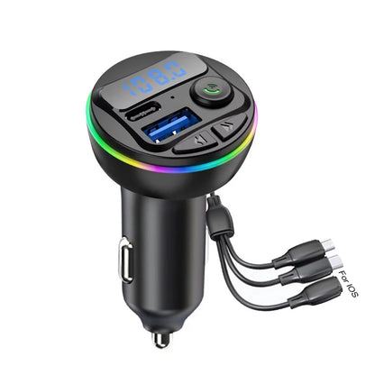 Bluetooth 5.0 FM Transmitter Car MP3 Modulator Player Handsfree Audio Receiver PD+USB Phone Charger With 3 in 1 Charge Cable