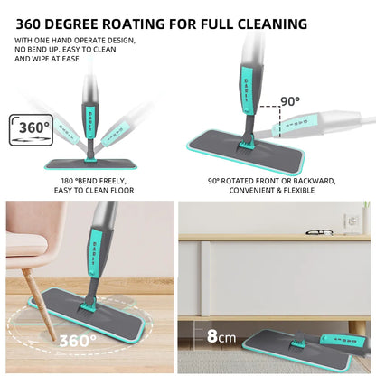 Floor Cleaning Sweeper Brooms Microfiber Pads 360° Rotation