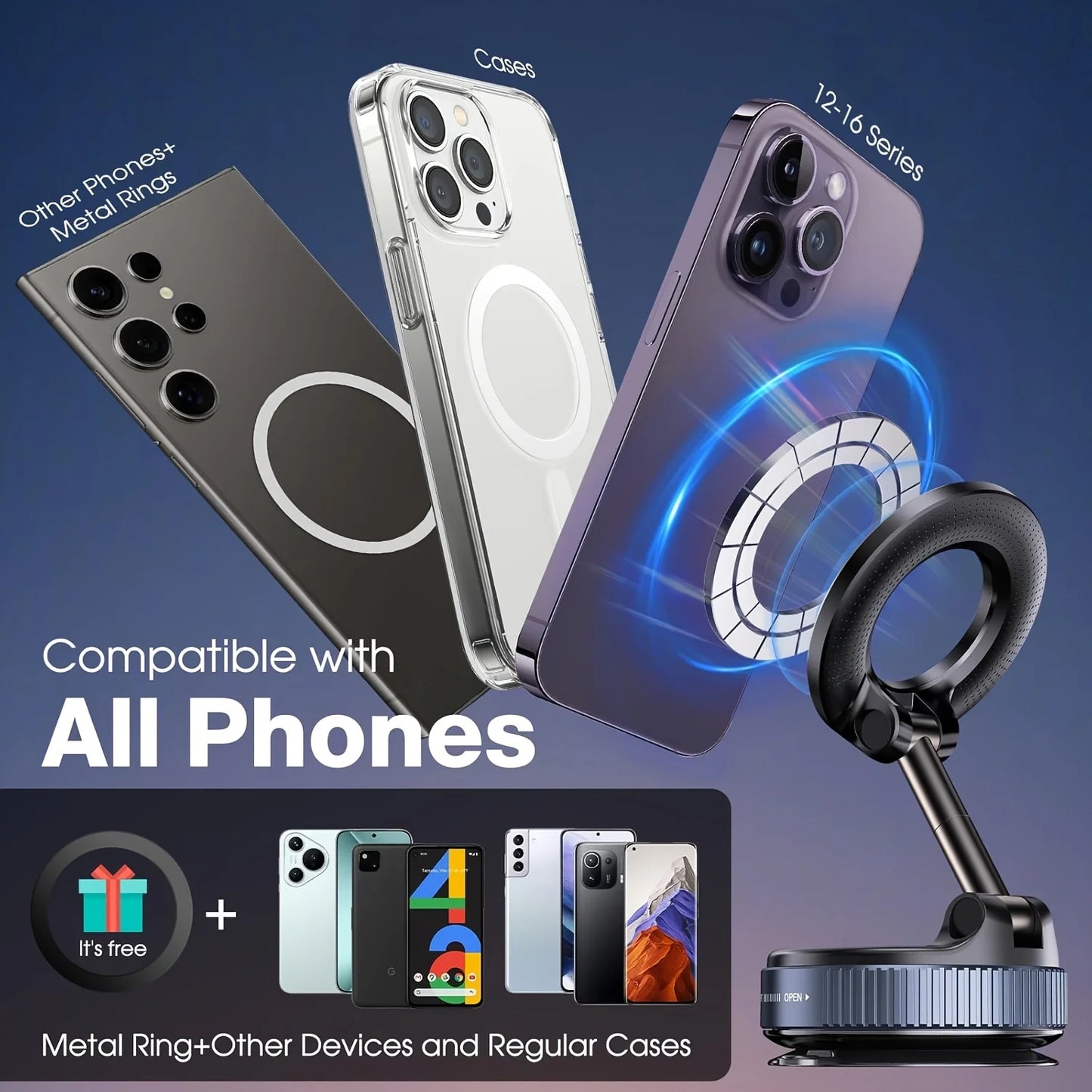 Phone Mount Nano Gel 360° Vacuum Magnetic Car Phone Holders