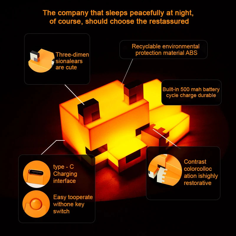 Fox Night Light Soft Orange Glow Decor Lamp For Gaming Room