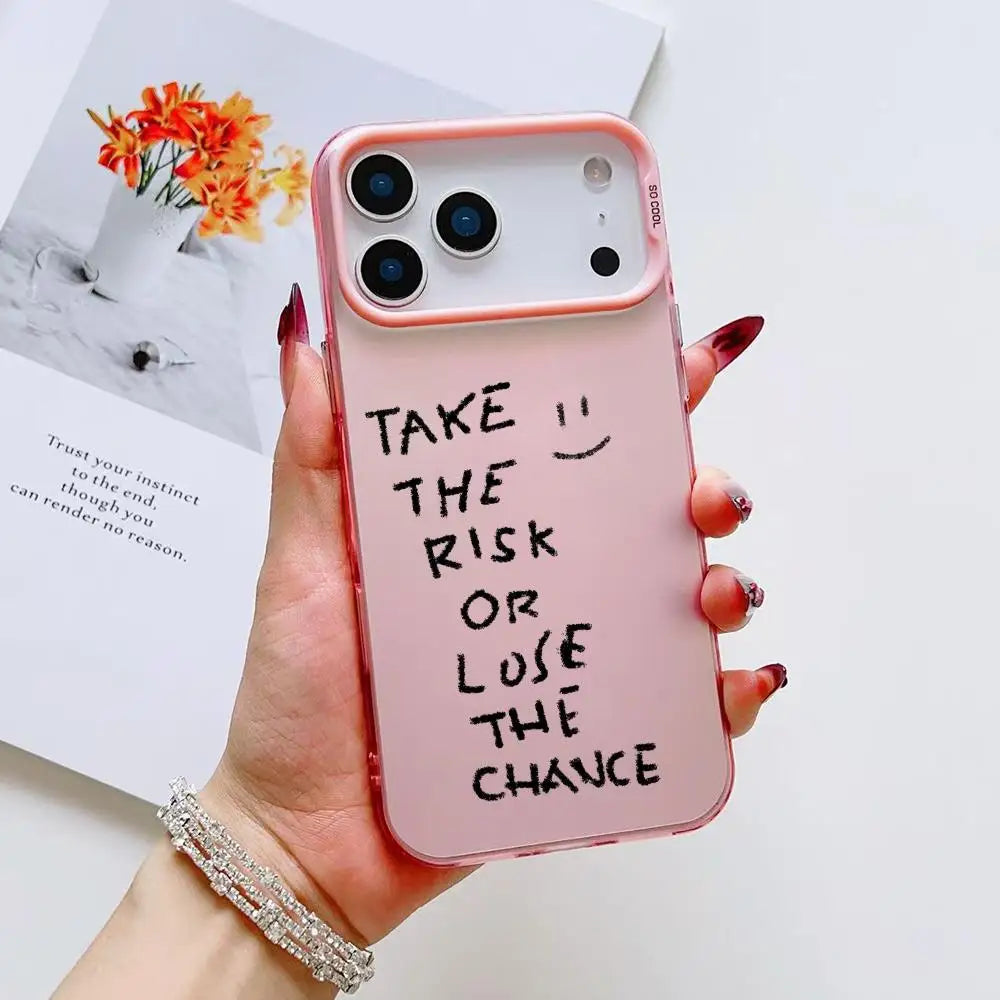 INS No Risk No story Phone Case For iPhone 17 16 15 14 13 12 11 Pro Max Air Matte Laser Aurora Shockproof Funda