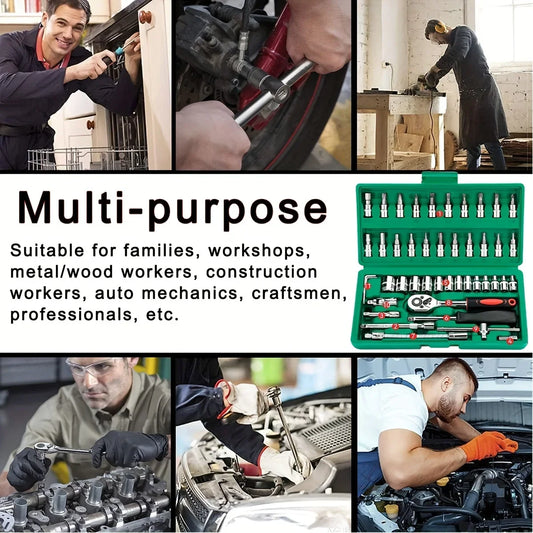 46Pcs Tools 1/4 Set Mechanic Tool Kits Manual Tool