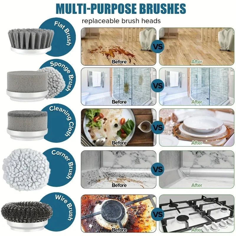 Cordless Electric Spin Scrubber with 5 Replaceable Brush Heads