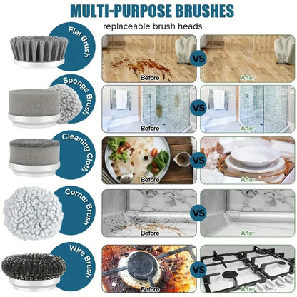 Cordless Electric Spin Scrubber with 5 Replaceable Brush Heads