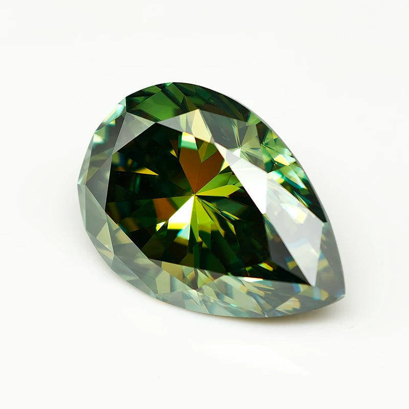 Never Fake Pear Cut Green Moissanite Stone with Certificate VVS1 Moissanite Loose Gemstones Pass Diamond Tester with GRA