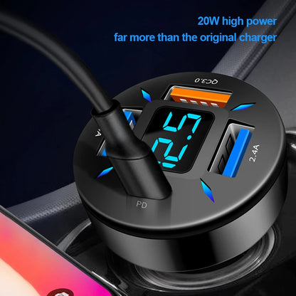 66W USB Type C Charger For Car PD 4 USB Car Quick Charge QC3.0 12/24 V Car Cigarette Lighter Socket Splitter For iPhone Huawei
