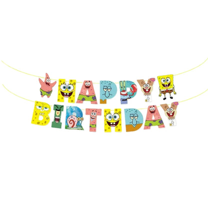 Cartoon SpongeBob Theme Birthday Party Balloon Disposable Tableware Mask Flag Candy Box Backpack Baby Shower party supplies