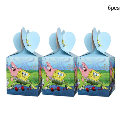 Cartoon SpongeBob Theme Birthday Party Balloon Disposable Tableware Mask Flag Candy Box Backpack Baby Shower party supplies