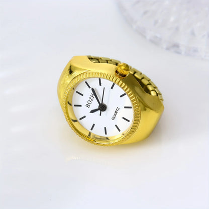 1PC Jewelry Finger Watch Stretchy Elastic Band Round Simple Dial Quartz Ring Watches for Daily and Office
