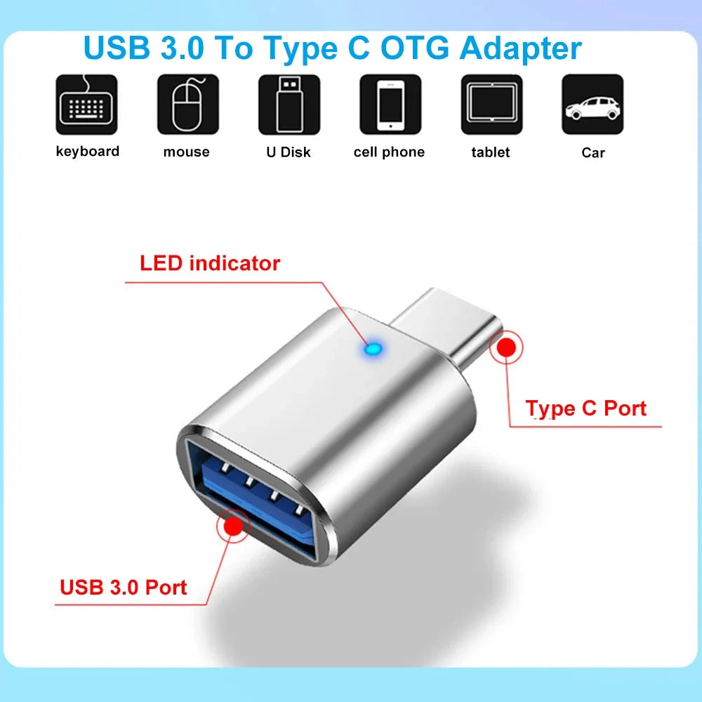 USB 3.0 To Type C Adapter LED OTG To USB C USB-A To Micro USB Type-C Female Connector For HUAWEI Samsung Xiaomi POCO Adapters