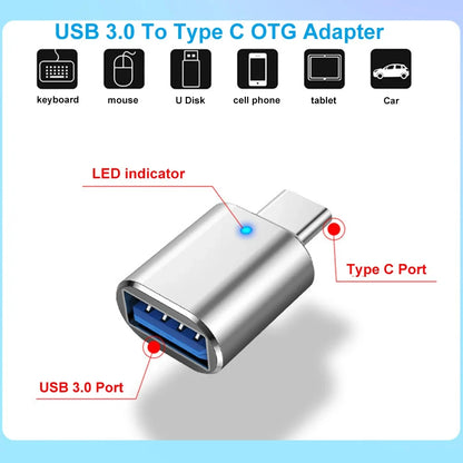 USB 3.0 To Type C Adapter LED OTG To USB C USB-A To Micro USB Type-C Female Connector For HUAWEI Samsung Xiaomi POCO Adapters