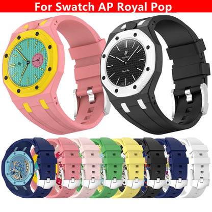 Swatch AP Royal Oak Mod Kit Case + Integrated Silicone Strap Matte Protective Frame Yellow