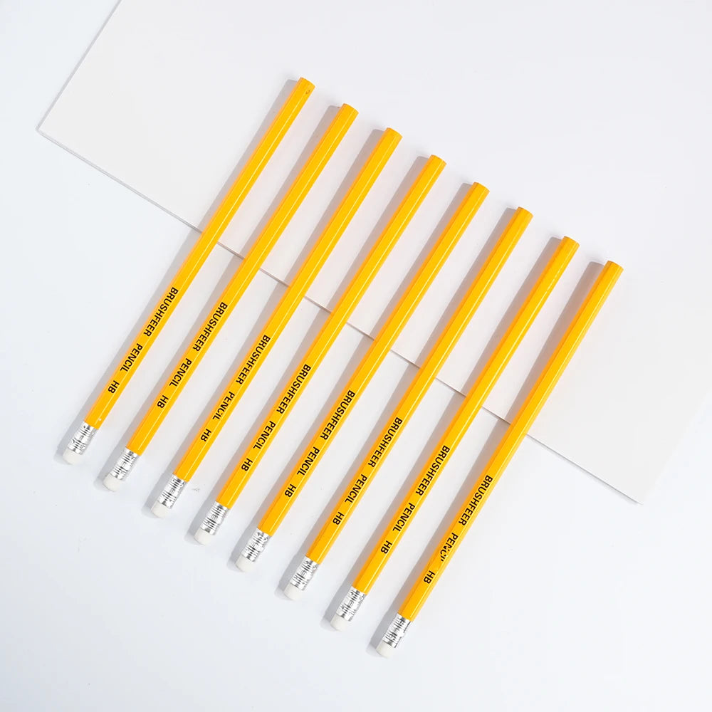 Yellow Wooden HB Pencils with Erasers for Office Art Drawing Pack of 100/50/30/20/10 Pcs