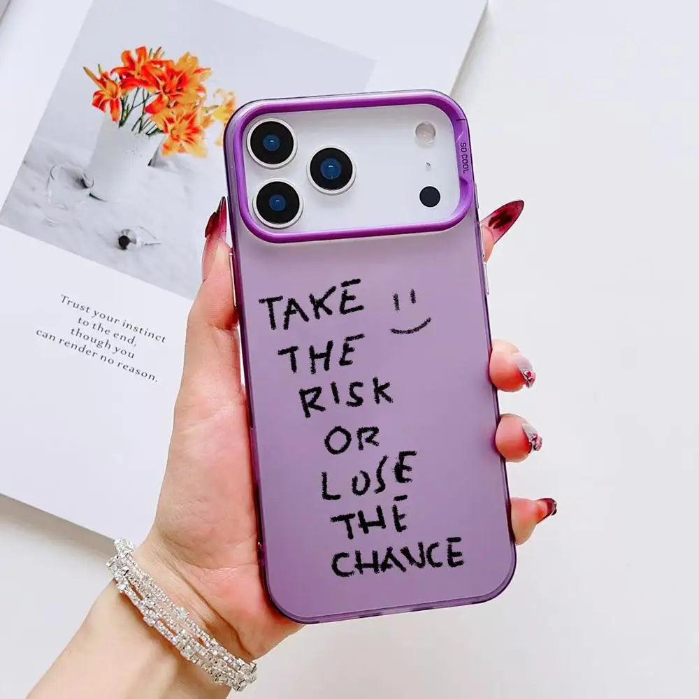 INS No Risk No story Phone Case For iPhone 17 16 15 14 13 12 11 Pro Max Air Matte Laser Aurora Shockproof Funda