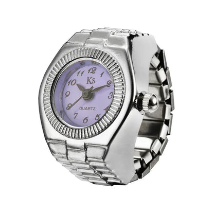 Jewelry Finger Watch for Women Stretchy Elastic Band Round Simple Dial Quartz Ring Watches for Daily & Office
