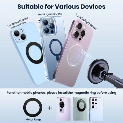TOPK Mag-Safe Magnetic Car Phone Holder Car Mount for Windshield and Dashboard[Strong Suction]Adjustable Long Arm for Cellphones