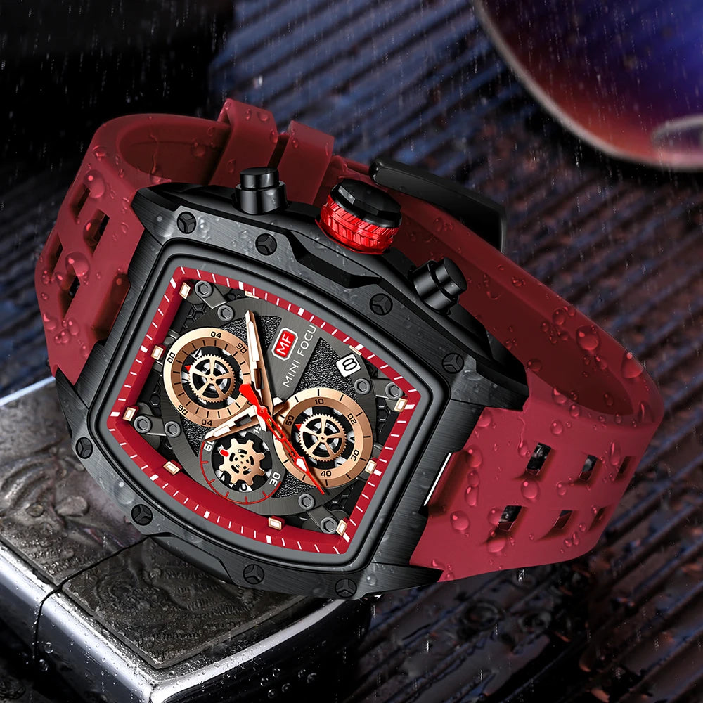 Tourbillion Quartz Watch Chronograph Wrist Watch Bordeaux