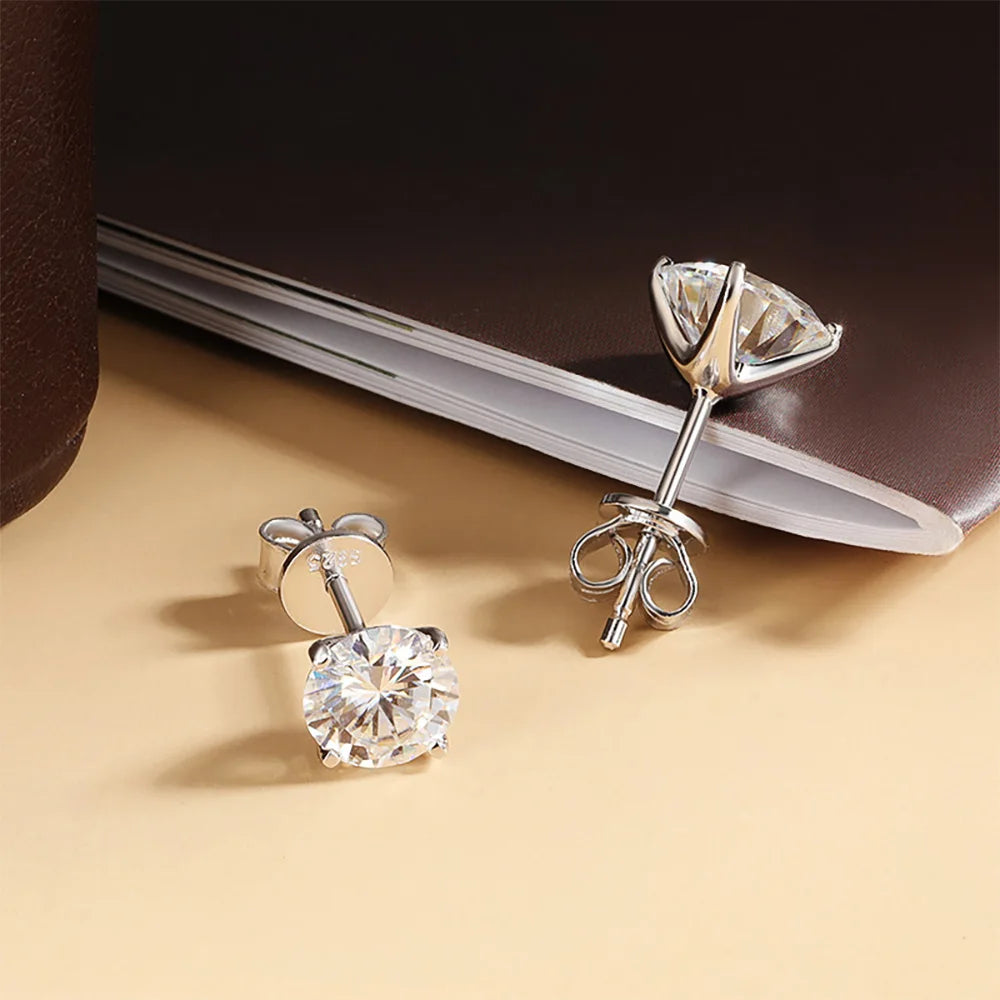 Moissanite Stud Earring Round D Color Diamond 925 Sterling Silver Gold Plated Jewelry
