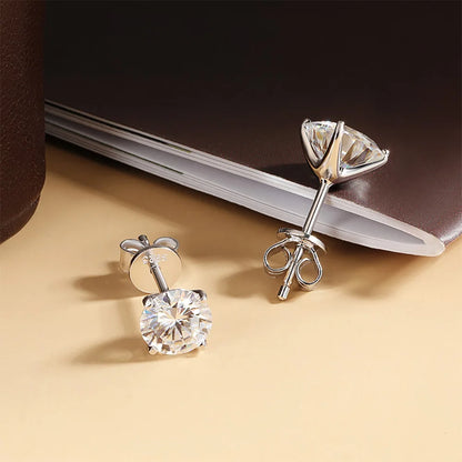 Moissanite Stud Earring Round D Color Diamond 925 Sterling Silver Gold Plated Jewelry