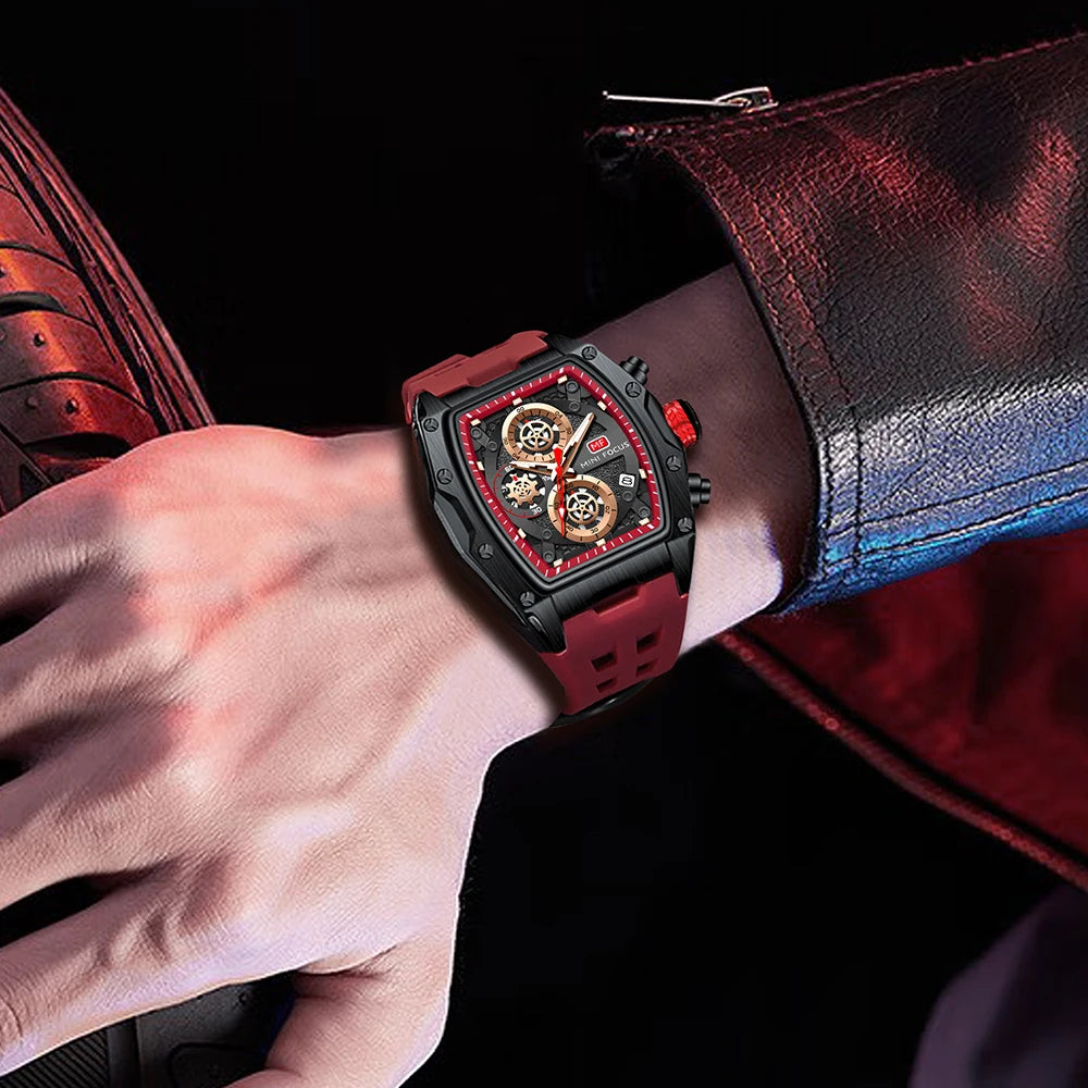 Tourbillion Quartz Watch Chronograph Wrist Watch Bordeaux