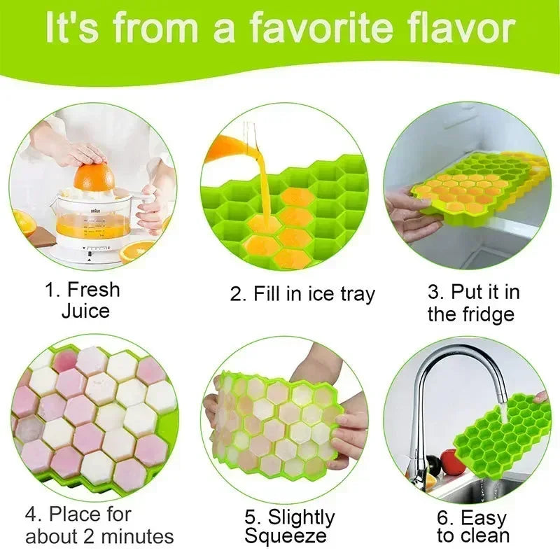 Food Grade Honeycomb Silicone Ice Tray Easy Release Ice Cube Film Reusable Freezer Mould Household Kitchen Drink Frozen Making