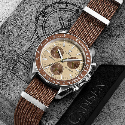 Men Watches Quartz Sapphire AR Coated Crystal Canvas VK68 Chronograph