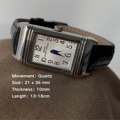 Retro Square Quartz Watch Reversible Leather Strap Unique 21*36mm NEW