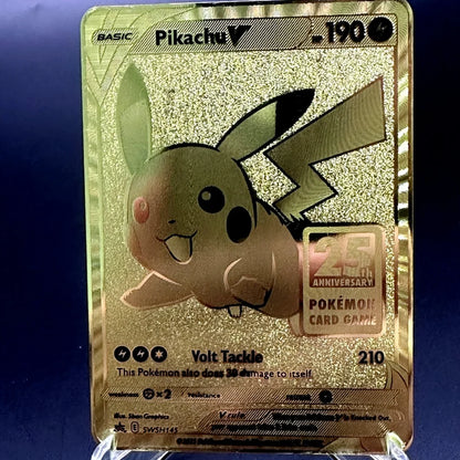 RARE Pikachu Metal PTCG CARD English Version TCG 25th ANNIVERSARY GAME Gold Edition