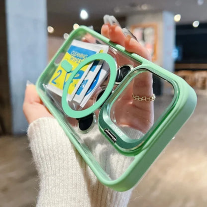 Fashion For Magsafe Stand Glass Lens Protector Case For iPhone 16 15 14 13 11 12 Pro Max 16 Plus Magnetic Shockproof Back Cover